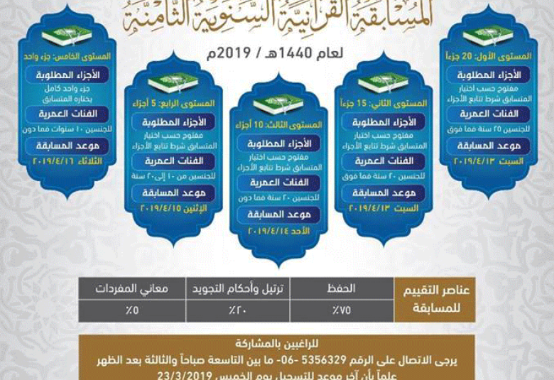 
<span>المسابقة القرآنية السنوية الثامنة لعام 1440 هـ / 2019 م</span>
